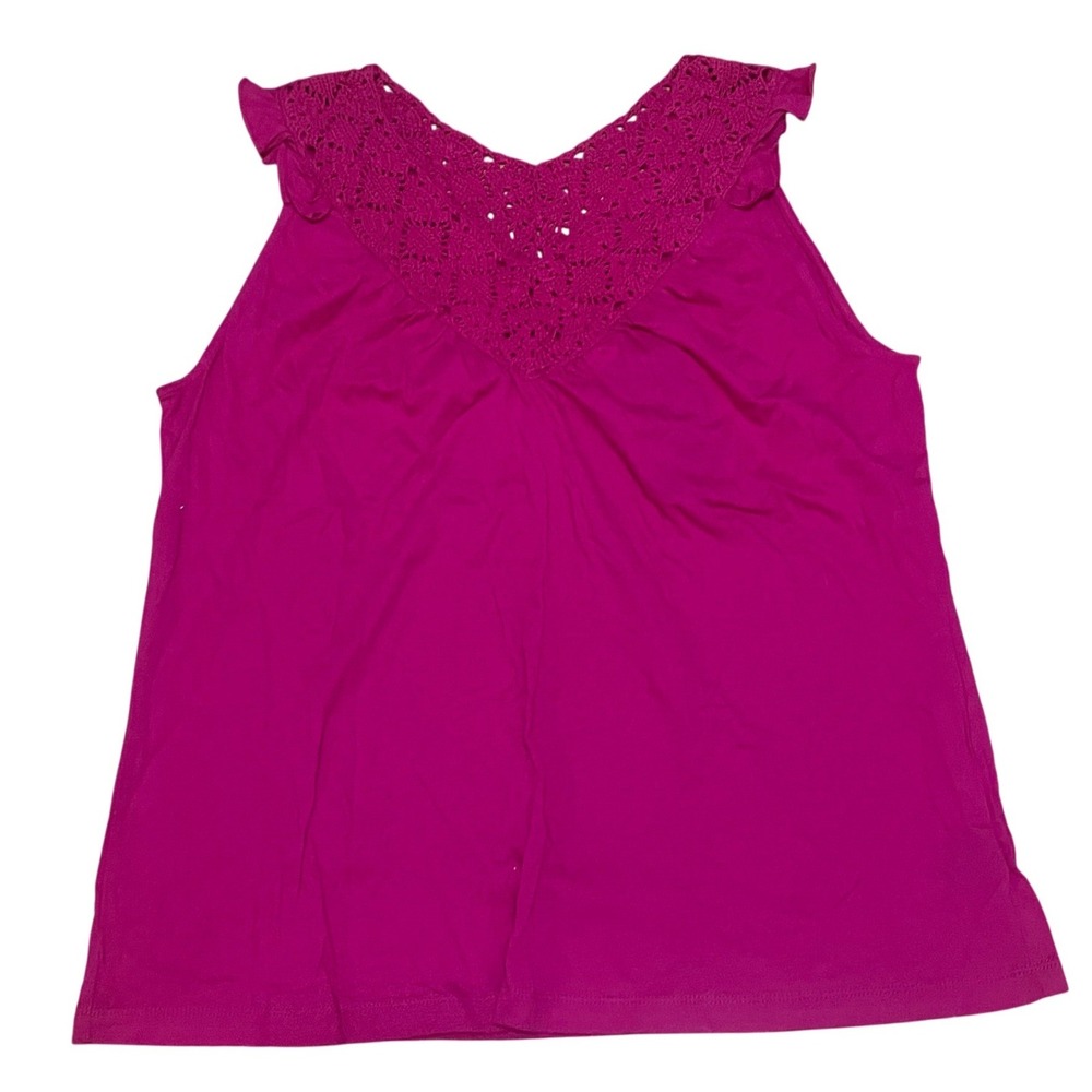 Lauren Ralph Lauren Women's LP Pink Crochet Lace V-Neck Ruffle Flutter Top NWT